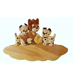 Plaque de porte prénom en bois, Chat / Chiens dalmatiens