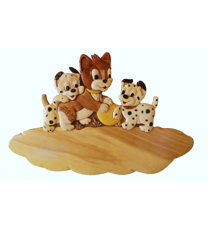 Plaque de porte prénom en bois, Chat / Chiens dalmatiens