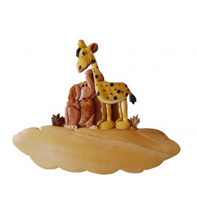 Plaque de porte prénom en bois, Girafe / Eléphant