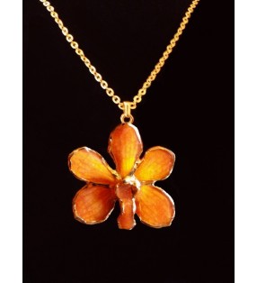 Bijou fantaisie original doré, fleur orchidée Asconcenda, Orange