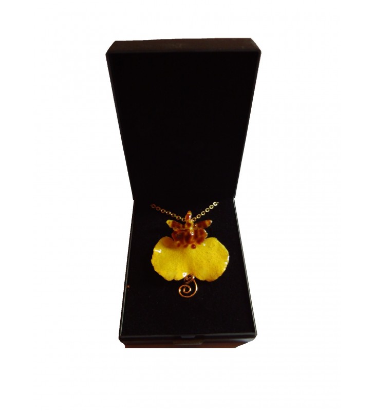 Bijou original doré, fleur orchidée Oncidium, Jaune