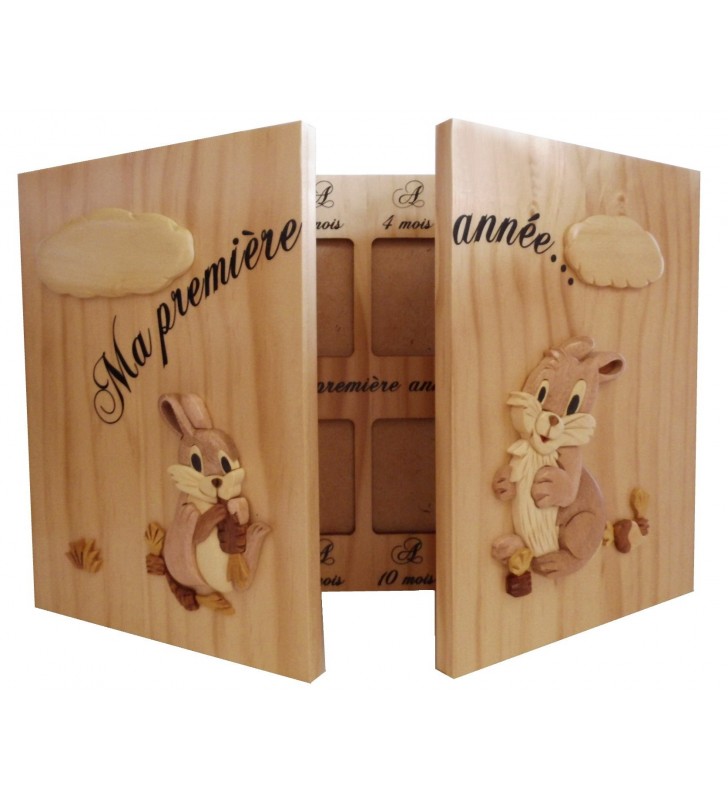 Cadre Photo En Bois "Ma Première Année" - 12 Mois Pour Suivre La Croissance De Bébé - Parfait Cadeau Naissance Ou Fête Des Mères