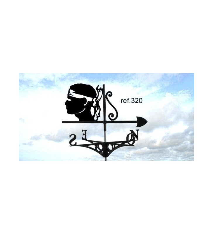 Girouette de toit Emblème de la Corse, Tête de Maure, en acier ou en inox
