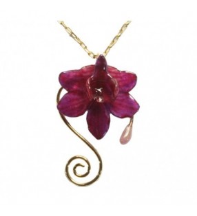 Bijou original orchidée ton rose, chaîne dorée, forme spirale