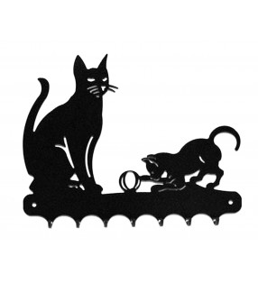 Accroche-clés, décor en métal, Chat et son chaton