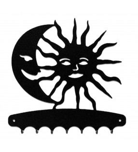 Accroche-clés, décor en métal, Soleil et Lune