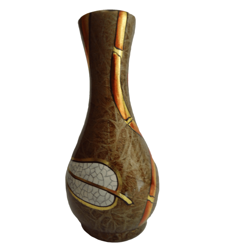Vase en bois laqué, décor feuille