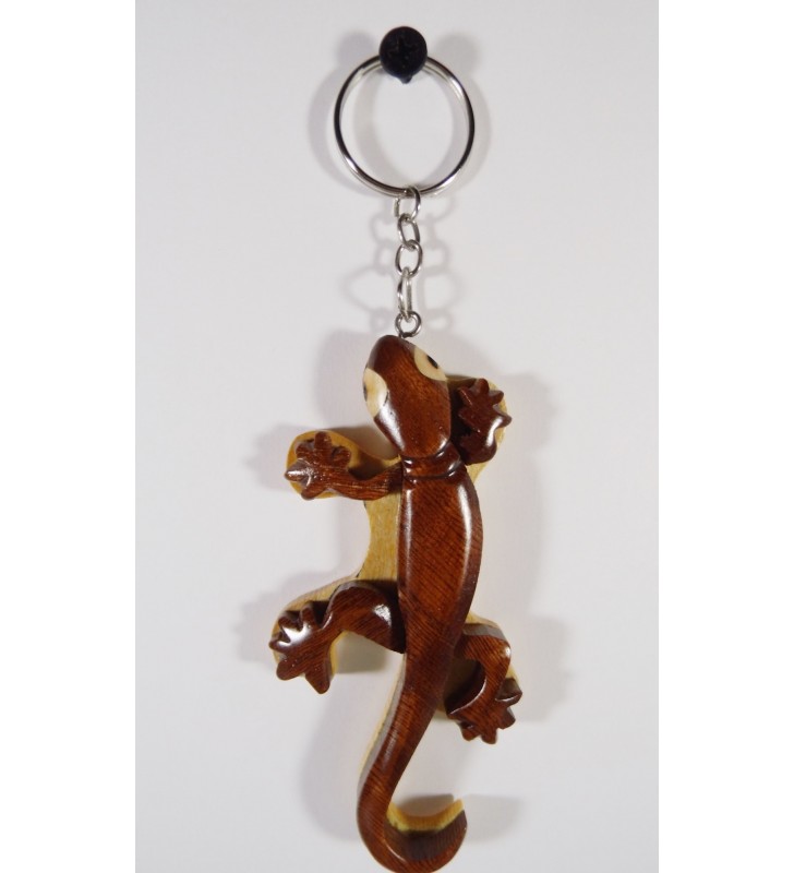 Porte-clés original en bois, décor Gecko