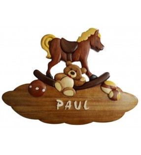 Plaque de porte prénom en bois, Les jouets d'antan
