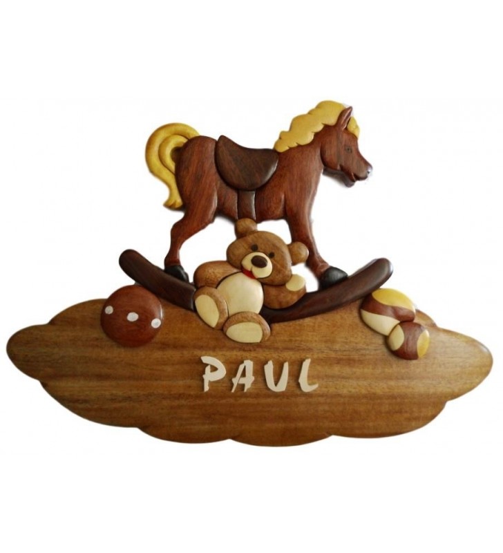 Plaque de porte prénom en bois, Les jouets d'antan