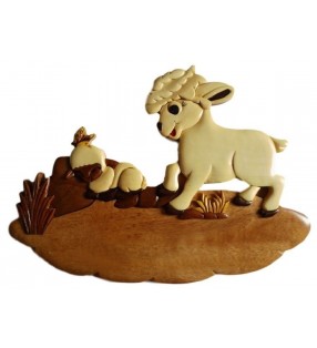 Plaque de porte prénom en bois, Mouton et son agneau