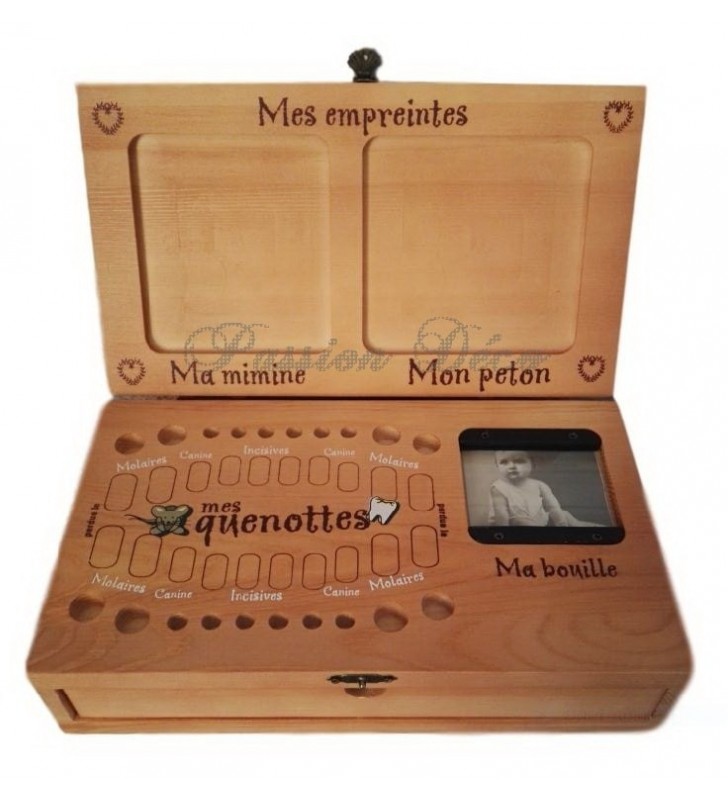 Boîte à dents de lait, empreintes et bracelet naissance, avec prénom et date de naissance
