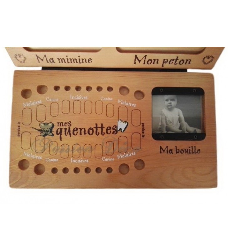 Grande boîte à dents avec emplacements pour les quenottes et la photo de Bébé