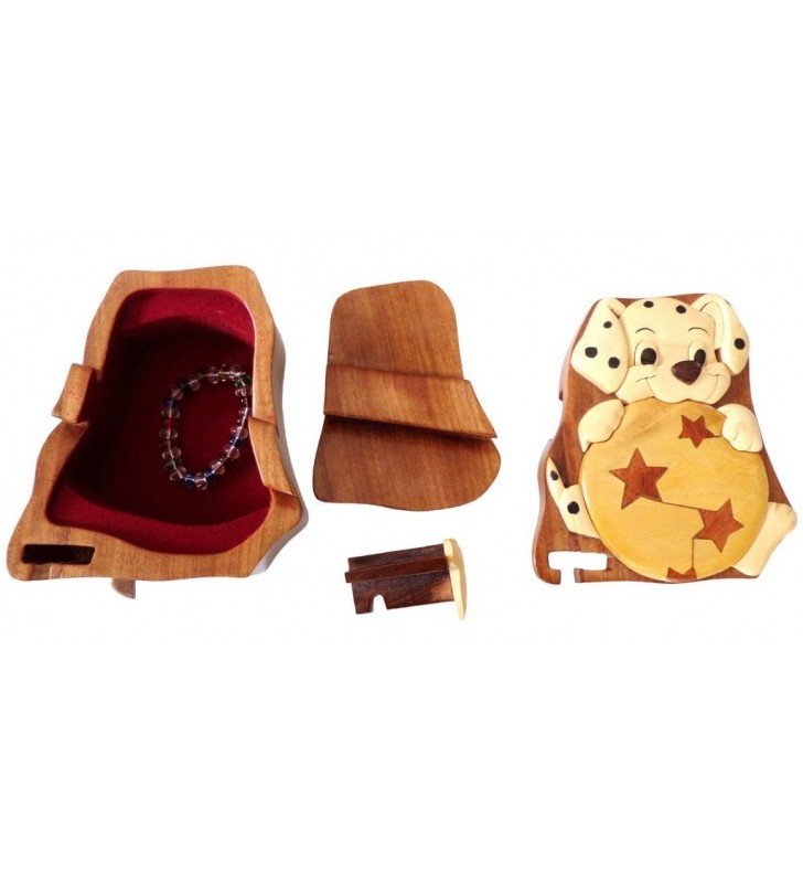 Boîte puzzle secrète à bijoux en bois intarsia, Chien dalmatien