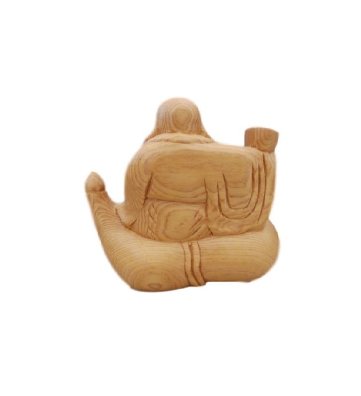 Statue de Bouddha rieur en bois clair sculpté - déco Feng shui