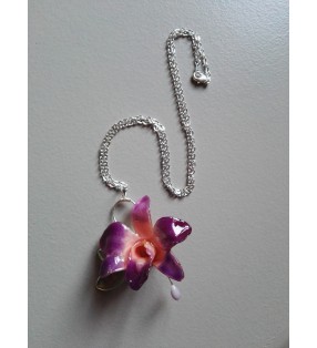 Collier Mini orchidée dendrobium violet / rose