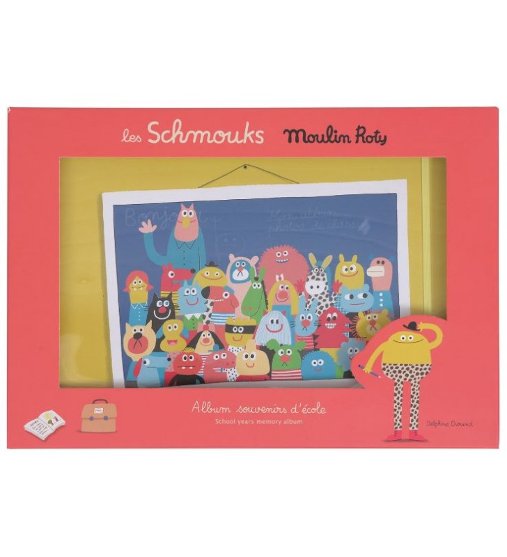 Album photos de classe Souvenirs d'école Moulin Roty - Les Schmouks, présenté dans sa boîte en carton rigide