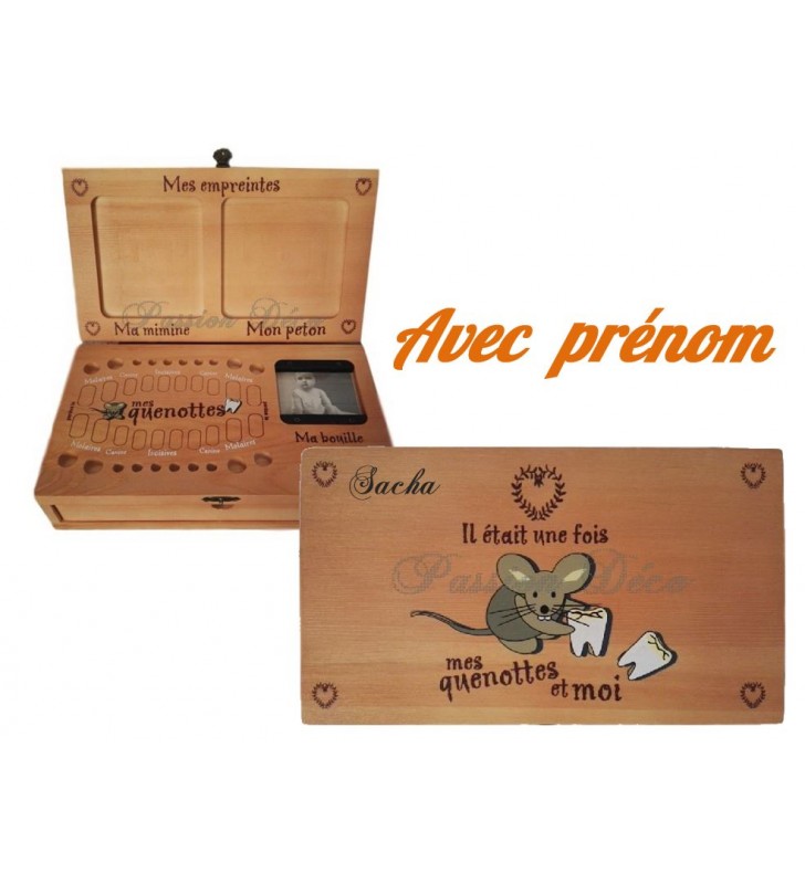 Boîte à dents de lait COUNTRY CASA, empreintes et bracelet naissance, personnalisée au prénom de l'enfant