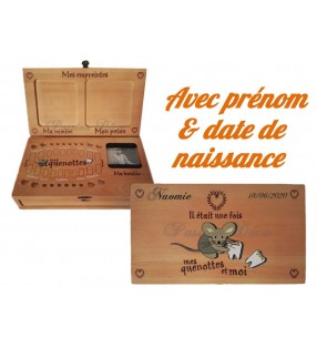 Boîte à dents de lait, empreintes et bracelet naissance, avec prénom et date de naissance