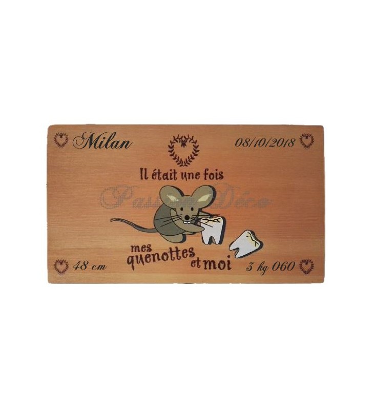 Boîte à dents et empreintes avec prénom, date de naissance, taille et poids de Bébé