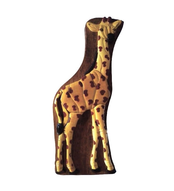 Boîte puzzle secrète à bijoux en bois intarsia, Girafe