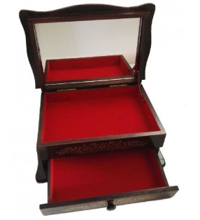 Boîte à bijoux en bois avec tiroirs et miroir