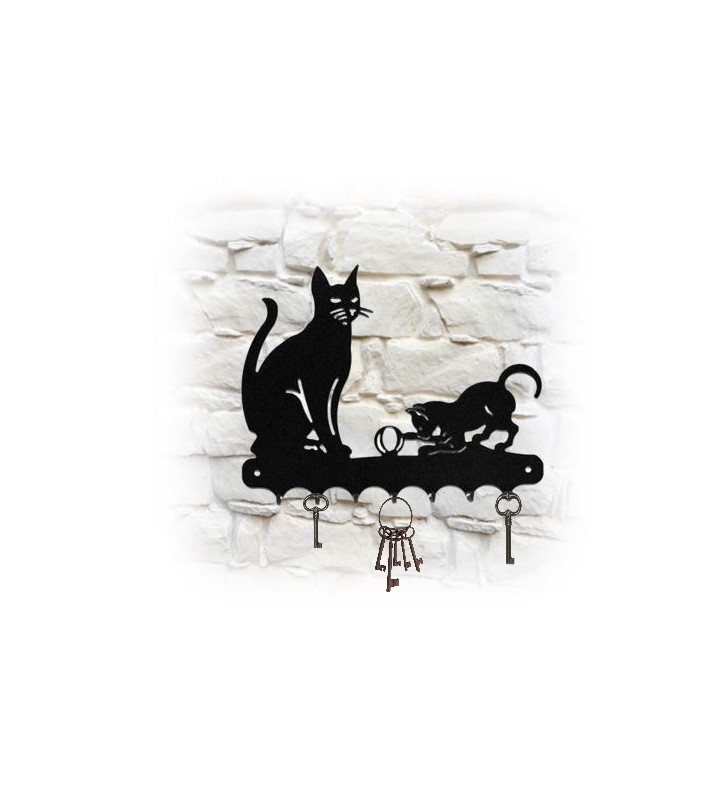 Accroche-clés, décor en métal, Chat et son chaton