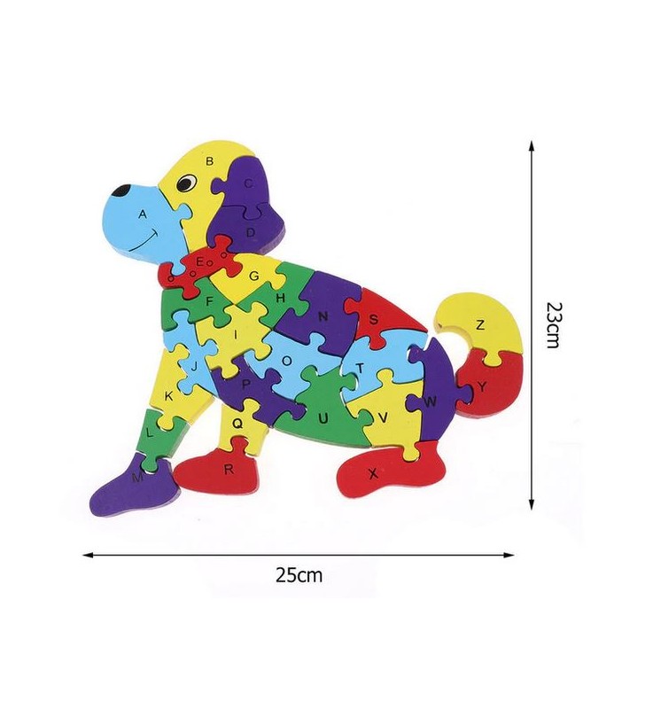 Puzzle en bois 3D ludique, chiffres et lettres, modèle chien