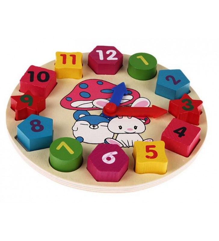 Horloge puzzle en bois pour apprendre les formes, les couleurs, les chiffres et l'heure