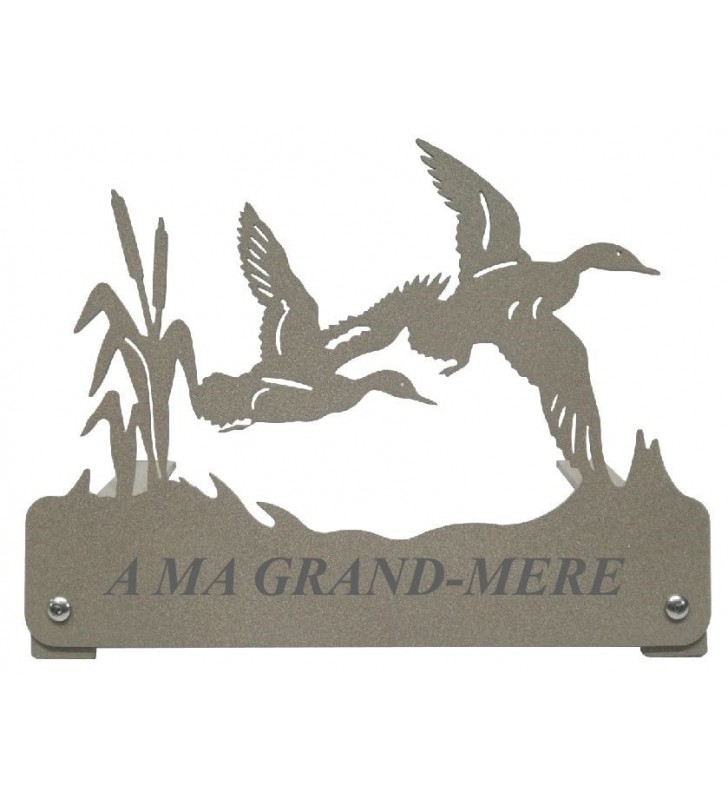 Plaque funéraire en métal, personnalisée, motif canards en vol