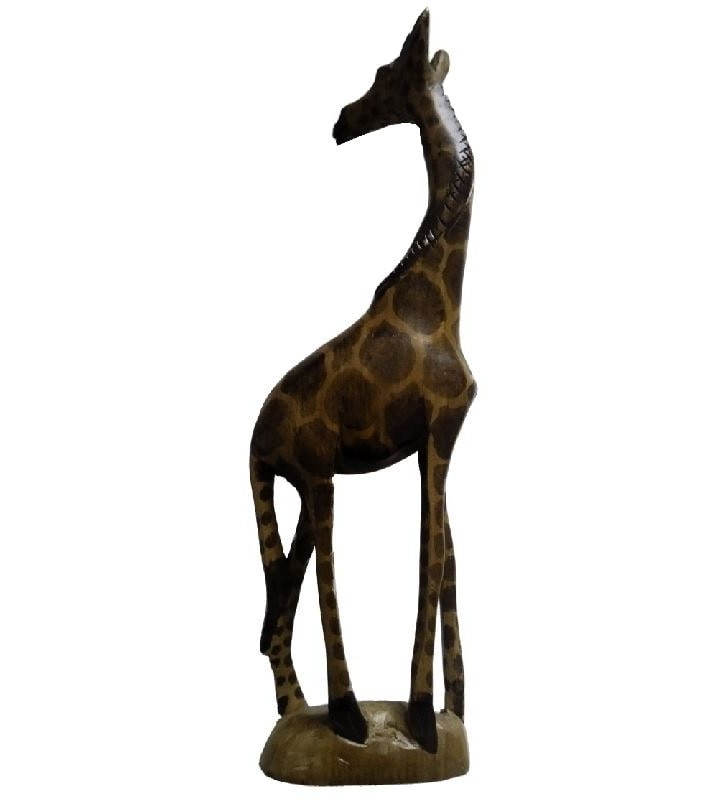 Statue girafe en bois