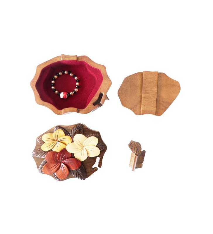 Intérieur de la boîte à secrets en bois, modèle Fleurs d'hibiscus