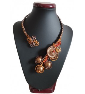 Collier fantaisie femme original pour mariage ou soirée, marron cuivré