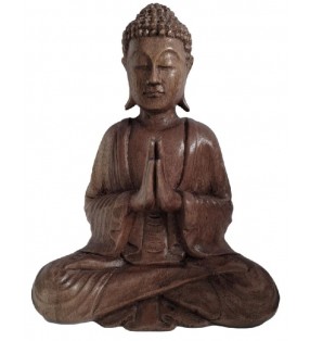 Statue de Bouddha en bois - Geste de prière Anjali Mudra