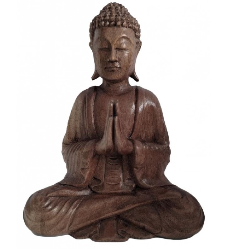Statue de Bouddha en bois - Geste de prière Anjali Mudra