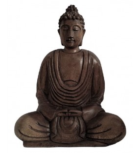 Statue de Bouddha en bois assis en méditation