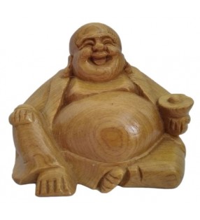 Bouddha rieur en bois sculpté - statue zen de  6 cm