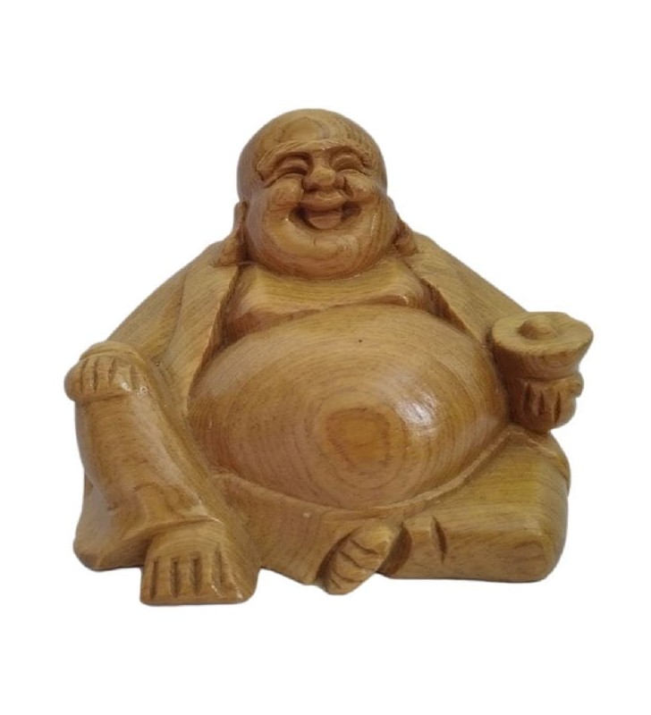 Bouddha rieur en bois sculpté - statue zen de  6 cm