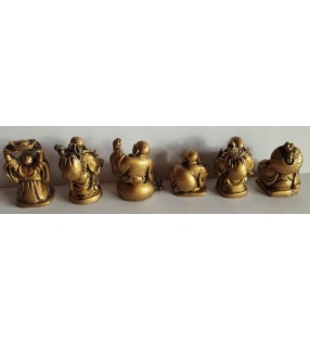 6 Bouddhas rieurs en résine finition bronze - Statues décoratives zen
