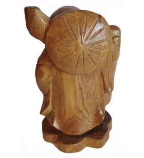 Statue Bouddha rieur en bois - pièce unique artisanale importée du Vietnam