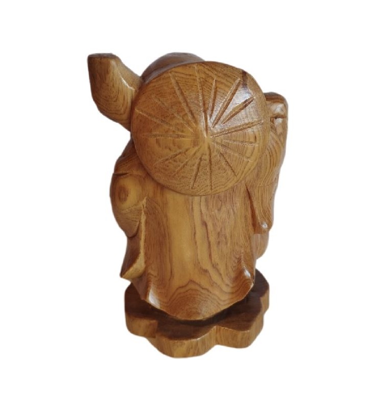 Statue Bouddha rieur en bois - pièce unique artisanale importée du Vietnam