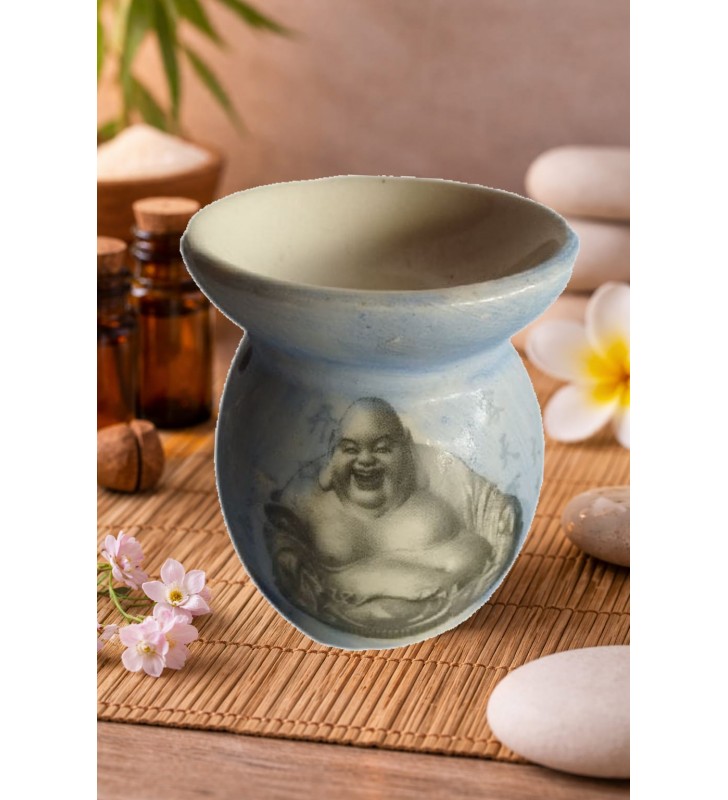 Diffuseur d'huiles essentielles, Bouddha rieur en céramique - brûle-parfum décoratif pour ambiance zen