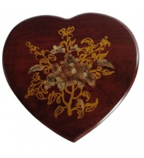 Coffret à bijoux en bois en forme de cœur avec décor asiatique doré