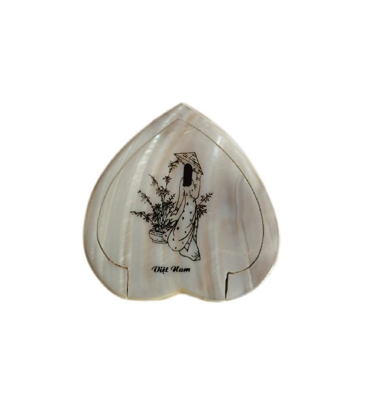 Miroir de poche en nacre naturelle, motif femme vietnamienne