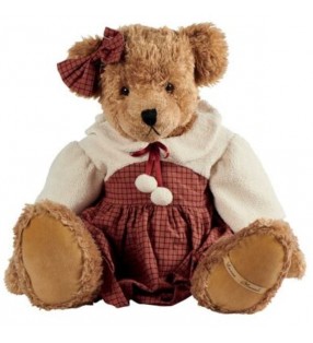 Ourse en peluche SUZON Louise Mansen, robe couleur brique et écrue
