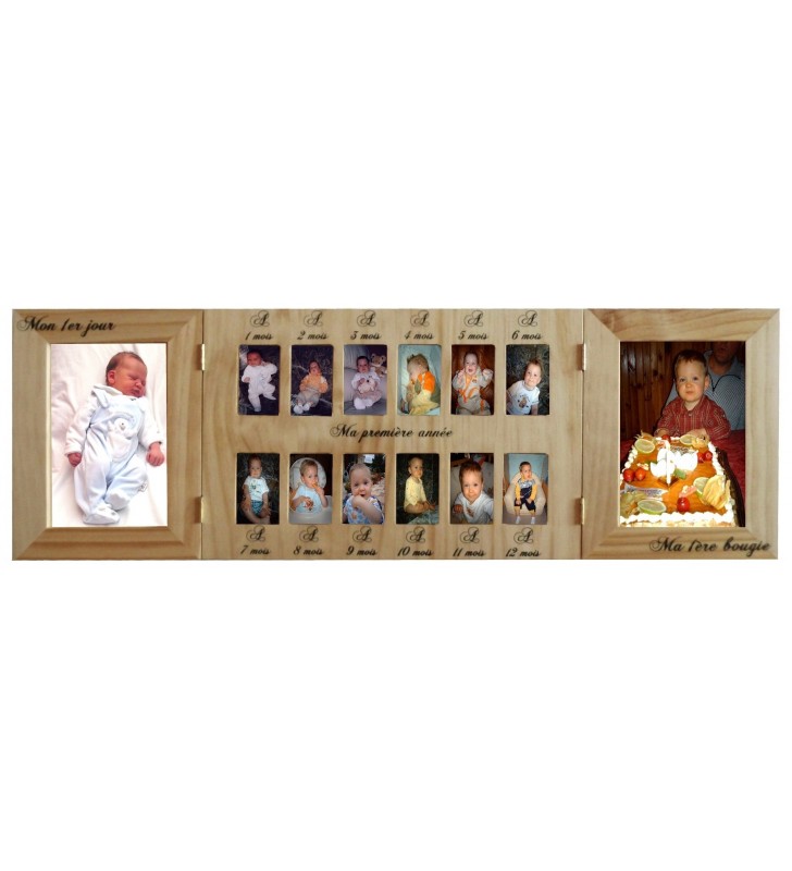 Cadre photos naissance original "Ma première année", mois par mois, modèle Animaux de la forêt