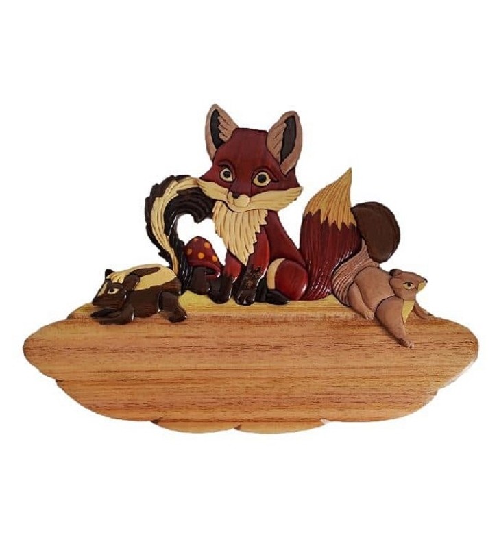 Plaque de porte prénom en bois, Animaux de la forêt