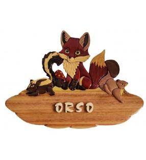 Plaque de porte prénom en bois, Animaux de la forêt