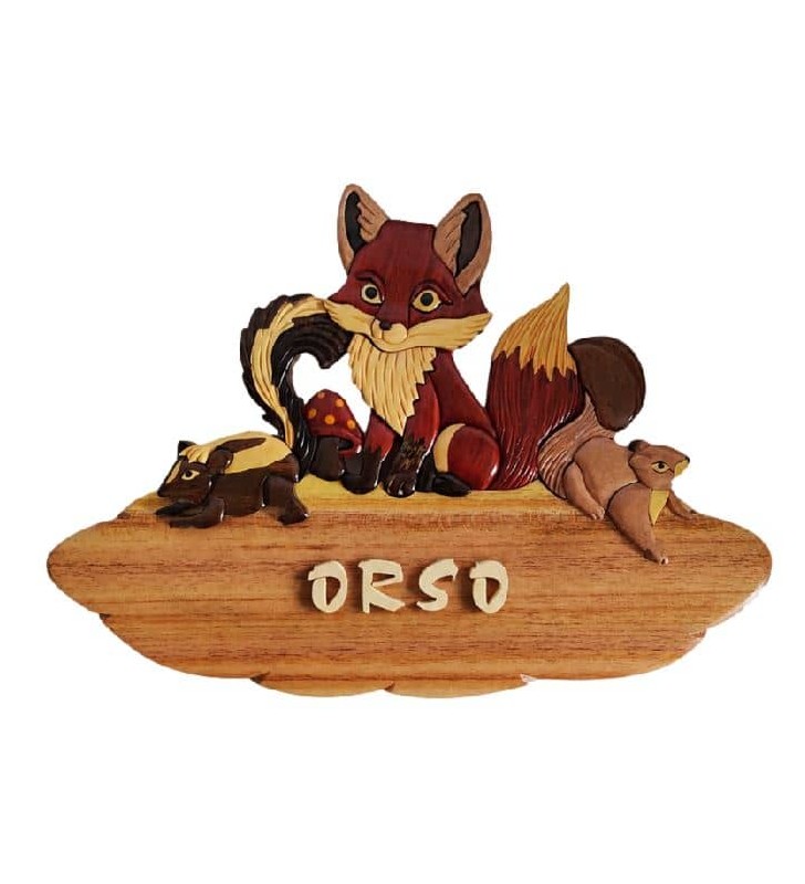 Plaque de porte prénom en bois, Animaux de la forêt