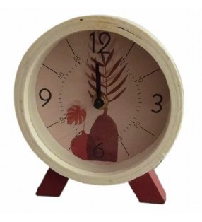 Horloge ronde en bois naturel à poser - Feuillage ou vases terracotta pour déco tendance